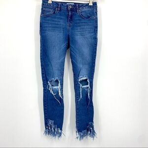 William Rast by Justin Timberlake destroyed knee raw hem ankle skinny jeans 26